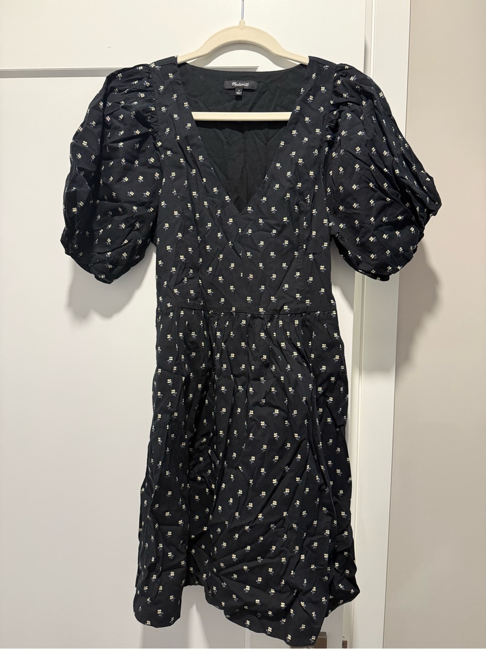 Madewell Black Midi Dress with White Floral Print